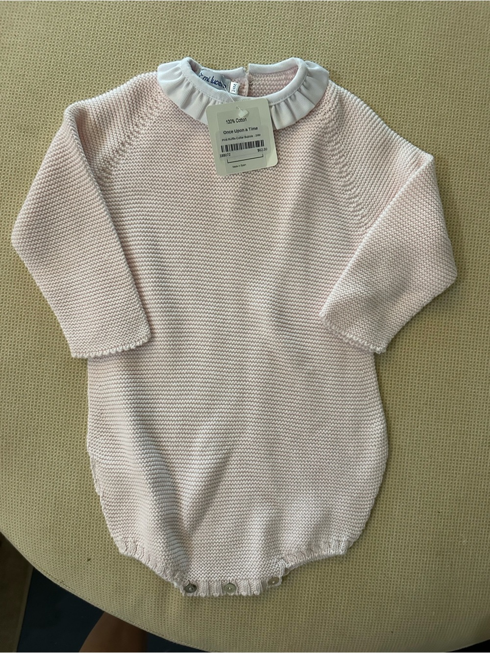 Baby Girls' Pale Pink Knit Romper with Ruffle Collar